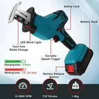 Variable Speed Electric Reciprocating Saw, Lightweight 20V 2.0Ah Cordless Battery Powered Sawzall with 8 Saw Baldes and Built-in LED Light for Cutting, Blue