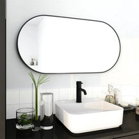Oval Wall Mounted Mirror, Bathroom Pill Mirrors Large Vanity Decor Mirror with Black Aluminum Frame, 18 x 35'' Capsule Vanity Mirror for Entryway Bedroom Living Room, Vertical & Horizontal, Black