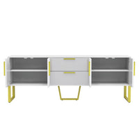 TV Stand for TVs up to 75", Media Entertainment Center with Ample Storage Capacity, Metal Legs and Handles, TV Console with Drawers and Cabinets for Living Room, White