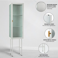 Metal Tall Display Cupboard, Freestanding Console Storage Cabinet with Glass Door & Three Detachable Shelves, Slim Cabinet Single Door Sideboard for Living Room, 14.80"Lx12.60"Wx61.50"H, White