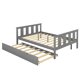 Full Platform Bed with Pull Out Trundle,Full Bed Frame with Headboard and Footboard,Solid Wood Platform Bed Frame with Wood Slats Support,Storage Daybed for Teens Boys Girls,No Box Spring Needed,Grey