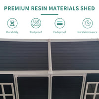 8x6ft Outdoor Resin Garden Shed - with Floor and 2 Windows, Plastic Patio Outdoor Storage Shed with Lockable Door for Garden Tools, Bicycles, Trash Cans, Dark Grey
