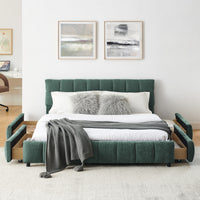 Triple Tree Queen Size Upholstered Bed ,comfortable upholstered bed frame, Chenille fabric, with headboard and solid bed frame. With drawer for storage.-green(88.5''*68.5''*31'')