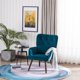 Leisure Chair Lounge Chair with Solid Wood Legs for Living Room Bedroom Room Indoor, Mid Century Modern Upholstered Leisure Chair, Simple Nordic Style, Blue & Green