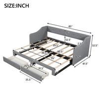 Triple Tree Twin XL to King Size Upholstered Daybed with Two Drawers, Gray