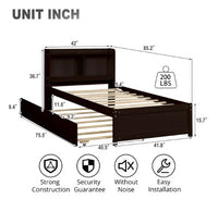 Twin Bed with Trundle, Twin Size Platform Bed with Bookcase Headboard and Pull Out Trundle Bed for Kids Teens Adults, Wooden Twin Bed Frame with Storage Shelves, Bed Frame for Living Room, Espresso