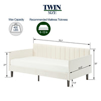 Triple Tree Twin Size Beige Velvet Upholstered Daybed, Ribbed Tufted Backrest, Daybed in Lavish Modern Design