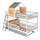 Full over Full Bunk Bed with Twin Size Trundle, Wooden House Bunk Bed with Storage Box and Drawer, Playhouse Bunk Bed with Roof, Window, Guardrail and Ladder for Kids Girls Boys, Yellow