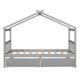 Twin Size Platform Bed, Wood House Bed with 2 Drawers and Roof for Kids Teens Adults, Montessori Bed Frame with Headboard and Footboard for Bedroom, Can be Decorated, No Box Spring Needed, Gray