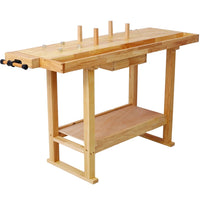 55" Solid Wood Workbench with 1 Drawer and Lower Shelf, Multi-Function Workbench for Garage, Woodworking Carpenter Workshop