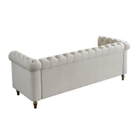 Modern Velvet Sofa, Button Tufted Chesterfield Sofa with Scroll Arms and Gold Metal Legs, 3-Seater Sofa Couch Upholstered Sofa for Living Room Bedroom Office Apartment, 84.65"×31.50"×30.31", Beige
