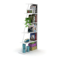 Modern 5-Tier Bookshelf Wood Bookcase, Narrow Ladder Organizer Shelf Book Storage Shelf for Living Room, Home Office