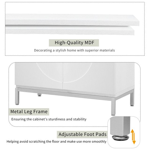 Sideboard Storage Cabinet, Simple Accent Cabinet with Doors and Solid Wood Veneer, Modern Buffet Cabinet Entryway Cabinet with Storage and Metal Leg Frame for Living Room, Dining Room, Home, White