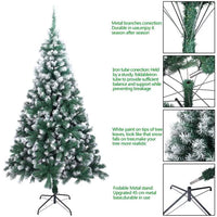 7ft Snow Flocked Hinged Artificial Pine Christmas Tree with Solid Metal Stand, Xmas Full Tree for Indoor and Outdoor(7FT/Snow)
