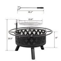 Fire Pit, 30in Round Wood Burning Fire Pit Outdoor Fireplace with with Cooking Grill Firepit, Grill Adjustable Cooking Grate Firepits for Patio/Backyard/Bonfire, Black