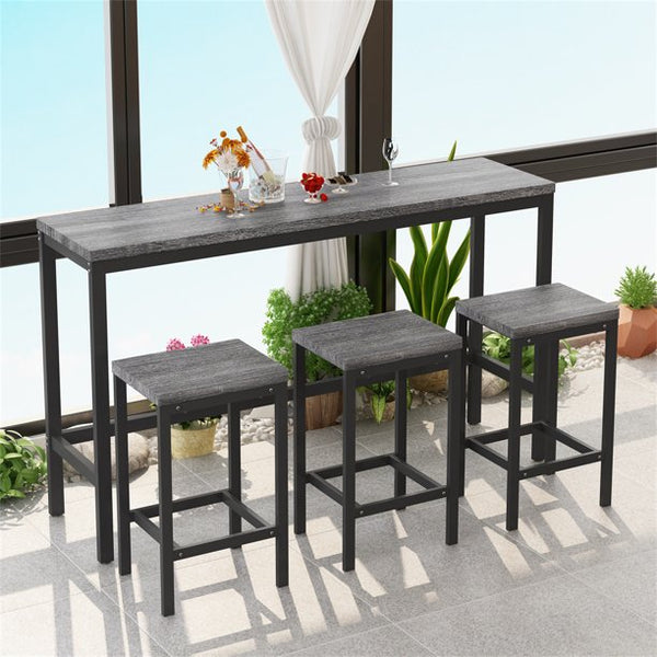 4-Piece Counter Height Bar Table and Chairs Set, Modern Kitchen Dining Table Set with 3 Padded Stools, Metal Extra Long Console Bar Set for Breakfast Nook Small Places, Easy Assembly, Gray