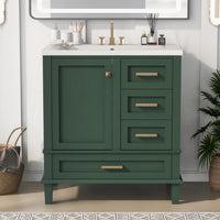 Bathroom Vanity with 30" Resin Sink Combo Set, Bathroom Storage Cabinet with 3 Drawers, A Soft-Close Door, Solid Wood Frame, Green