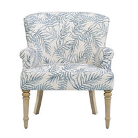 29.5"W Accent Chair, Fresh Pattern Linen Fabric Upholstered Armchair with Solid Wood Legs, Comfy Lounge Chair Leisure Side Chair Reading Chair for Living Room, Bedroom and Office, Light Blue