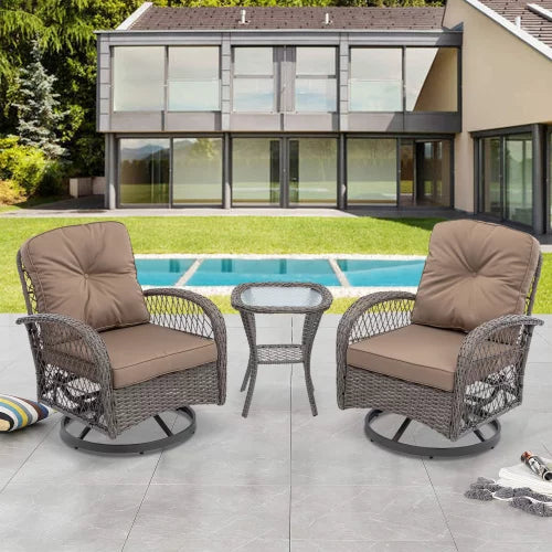 3 Pieces Patio Furniture Set,Swivel Rocking Chairs Patio Chairs Set of 2 and Side Table,3 Piece Wicker Patio Bistro Set with Padded Cushions,for Patio Deck Porch Balcony