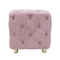 Modern Velvet Upholstered Ottoman, Classic Square Dressing Makeup Chair with Button Design, Comfortable Soft Foot Stool for Living Room Bedroom and Entrance, Pink