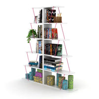 Modern 5-Tier Bookshelf Wood Bookcase, Narrow Ladder Organizer Shelf Book Storage Shelf for Living Room, Home Office