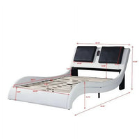 Queen Led Bed Frame, Faux Leather Upholstered Platform Bed Frame with LED Lights Underneath Wave Like Curve Low Profile Bed Frame with Headboard,Color Changing with Music, App Control, White