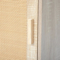 Rattan Nightstand, Rattan Cabinet, Nightstand with Rattan Decorated Door and Solid Wood Legs, End Table with Storage for Bedroom, Living Room, Hallway and Small Spaces, Rustic Natural