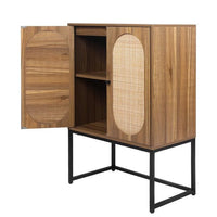 41.34inch Tall Accent Cabinet, Rattan Sideboard Cupboard with Adjustable Shelf and 2 Doors, Free Standing Storage Cabinet for Living Room, Kitchen, Bedroom, Walnut