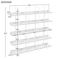5 Tier Bookshelf, Tall Bookcase Shelf Storage Organizer, Vintage Industrial Book Shelf for Bedroom, Living Room and Home Office, Solid Wood Bookshelf, Metal Frame with MDF Board, Brown+White