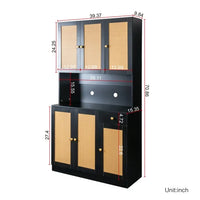 70.87" Pantry Storage Cabinet, Freestanding Kitchen Cabinet with Oven Countertop and 6 Rattan Doors, Tall Storage Cabinet with Doors and Shelves for Living Room, Black