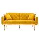 Velvet Futon Sofa Bed with 2 Pillows, Modern Tufted Upholstered Accent Sleeper Sofa Couch with Adjustable Backrest and Golden Metal Legs, Folding Loveseat Sofa Recliner Couch for Bedroom, Mustard