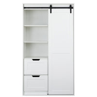 71-inch High Wardrobe Closet and Cabinet with Hanging Rod,Wall Clothes Locker,Classic Sliding Barn Door Armoire for bedroom Cloakroom Hanging Clothes Bags Hats,Standing Storage Cabinet,Antique White