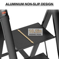 4 Step Step Stool, Ladder Folding with Wide Anti-Slip Pedals and Comfort Handgrip for Kitchen Household and Office, Lightweight Capacity 300lbs Sturdy Step Ladder (Black)