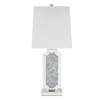 Mirror Table Lamp with Floating Crystal Decor Center Pieces - Feature Large White Linen Shade - 33" Tall Fits in Living Rooms, Bedrooms, or Home Offices