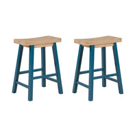 Wood Bar Stool, Set of 2, Chic Dining Chairs, Farmhouse Rustic 2-piece Counter Height Wood Kitchen Dining Stools for Small Places, Light Walnut+Blue