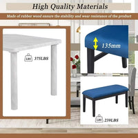 6-Piece Dining Table Set for 6 People, Wooden Kitchen Table Set with Marble Veneer Table and 4 Flannelette Upholstered Dining Chairs & Bench, Rustic Style Family Furniture, for Kitchen, Blue