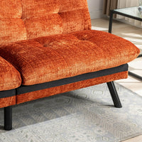 Convertible Futon Sofa Bed, Modern Convertible Chenille Sofa Bed, 71.6" Folding Loveseat Sofa Sleeper Sofa, Breathable Futon Couch Bed, with Adjustable Backrest, for Compact Small Spaces, Orange