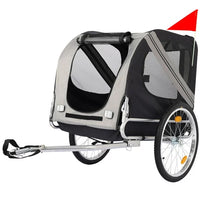 Dog Bike Trailer, Heavy Duty Pet Bike Trailer with 3 Zipper Doors, 2 Whells, Safety Flag, Breathable Mesh Windows, Easy Folding Bicycle Trailer for Medium and Small Sized Pets, Gray