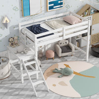 Twin Loft Bed with Guardrail,Loft Bed Frame with Platform and Ladder,Twin Bed for Kids Boys Girls,White