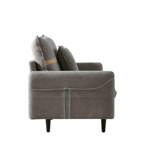 3-Seat Sofa Couch, Mid-Century Tufted Love Seat with 2 Pillows & Hidden Storage Bags, 2-Seat Upholstered Deep Sofas Couches Loveseat for Living Room Bedroom Office Apartment Dorm Studio, Gray