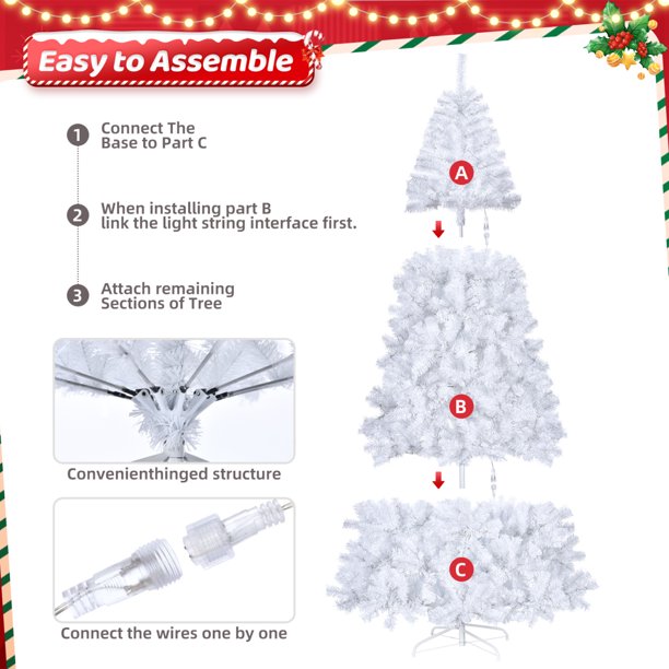 7FT White Artificial Christmas Tree with 500 Lights Cool Color 8 Modes, Pre-Lit Xmas Tree with 1346 Branches and Foldable Metal Stand, Xmas Full Tree for Office Home Store Party Holiday Decor
