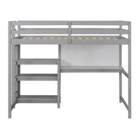 Loft Bed with Desk，Wood Twin Bed Frame with Shelves & Writing Board for Chrildren Adults Boys Girls Teens