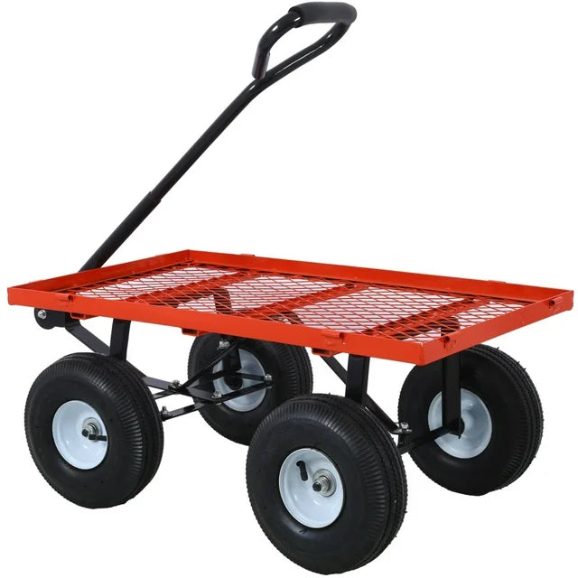 Steel Garden Cart,Wagon Cart with Removable Mesh Sides to Convert into Flatbed,Metal Wagon for Garden,Farm,Yard,3 cu ft,550 lbs Capacity,Red