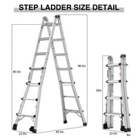 Aluminum Telescoping Extension Step Ladder,Non-Slip Ladder,Multi-Purpose Folding A-Frame Ladder,Portable Multi-Position Ladder with Wheels,300 lbs Weight Rating,Household,Outdoor,17 FT