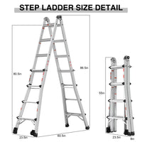 Aluminum Telescoping Extension Step Ladder,Non-Slip Ladder,Multi-Purpose Folding A-Frame Ladder,Portable Multi-Position Ladder with Wheels,300 lbs Weight Rating,Household,Outdoor,17 FT
