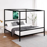 Metal Canopy Bed Frame King,Strong Bed Frame with Center Support Legs, 2 Horizontal Bar, Platform Bed Frame for Adults, Weight Capacity 661 Pounds