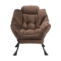 Lazy Chair with Ottoman, Modern Lounge Accent Chair with Armrests and Side Pocket, Leisure Upholstered Sofa Chair Cozy Reading Chair with Footrest Set for Living Room Bedroom, Brown
