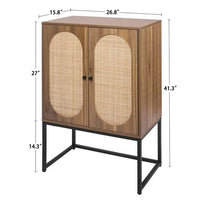 41.34inch Tall Accent Cabinet, Rattan Sideboard Cupboard with Adjustable Shelf and 2 Doors, Free Standing Storage Cabinet for Living Room, Kitchen, Bedroom, Walnut