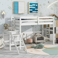 Twin Loft Bed with Guardrail,Loft Bed Frame with Platform and Ladder,Twin Bed for Kids Boys Girls,White