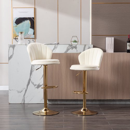Adjustable Bar Stools, Swivel Bar Chairs Set of 2 Cream, Counter Adjustable Height Barstools with Low Back and Footrest for Kitchen Island, Capacity 250lbs